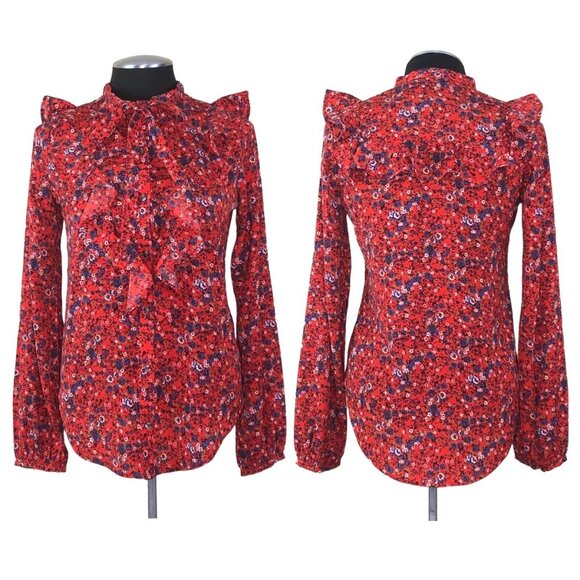Abercrombie & Fitch Floral Ruffled Mock Neck Button-Down Top – Size Small - Picture 1 of 15